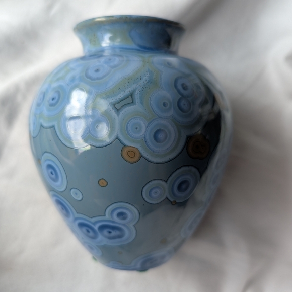 Manka John Mankameyer Handmade Studio Pottery Blue Crystalline Glaze Vase - Picture 8 of 9